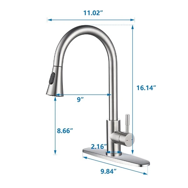 WELLFOR Brushed Nickel 1-Handle Deck Mount Pull-Out Kitchen Faucet 2 WELLFOR Brushed Nickel 1-Handle Deck Mount Pull-Out Kitchen Faucet - Image 2