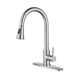 WELLFOR Brushed Nickel 1-Handle Deck Mount Pull-Out Kitchen Faucet