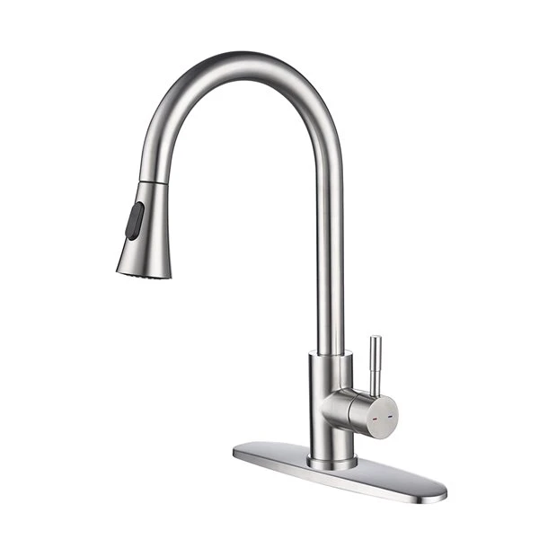 WELLFOR Brushed Nickel 1-Handle Deck Mount Pull-Out Kitchen Faucet 1 WELLFOR Brushed Nickel 1-Handle Deck Mount Pull-Out Kitchen Faucet