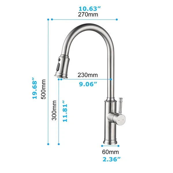 WELLFOR 1-Handle Deck Mount Pull-Out Kitchen Faucet In Brushed Nickel 5 WELLFOR 1-Handle Deck Mount Pull-Out Kitchen Faucet In Brushed Nickel - Image 5