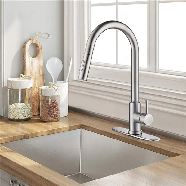 WELLFOR Brushed Nickel 1-Handle Deck Mount Pull-Down Touch Kitchen Faucet 4 WELLFOR Brushed Nickel 1-Handle Deck Mount Pull-Down Touch Kitchen Faucet - Image 4