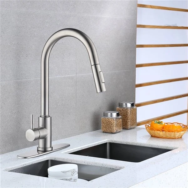WELLFOR Brushed Nickel 1-Handle Deck Mount Pull-Down Touch Kitchen Faucet 2 WELLFOR Brushed Nickel 1-Handle Deck Mount Pull-Down Touch Kitchen Faucet - Image 2