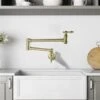 WELLFOR Brushed Gold 2-Handle Wall Mount Pot Filler Kitchen Faucet