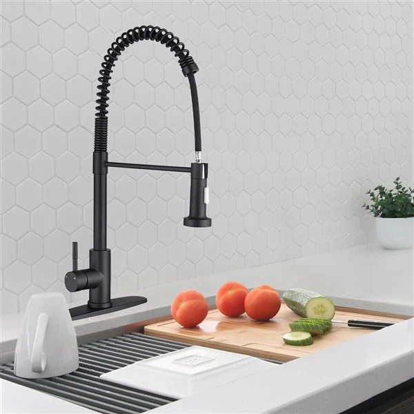 WELLFOR Matte Black 1-Handle Deck Mount Pull-Out Kitchen Faucet 2 WELLFOR Matte Black 1-Handle Deck Mount Pull-Out Kitchen Faucet - Image 2