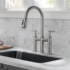 WELLFOR Brushed Nickel 2-Handle Deck Mount Bridge Kitchen Faucet 5 WELLFOR Brushed Nickel 2-Handle Deck Mount Bridge Kitchen Faucet -Alliedbas Shop 331024995 AlternateImage1 l