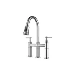 WELLFOR Brushed Nickel 2-Handle Deck Mount Bridge Kitchen Faucet