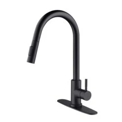 WELLFOR Matte Black 1-Handle Deck Mount Pull-Down Touch Kitchen Faucet