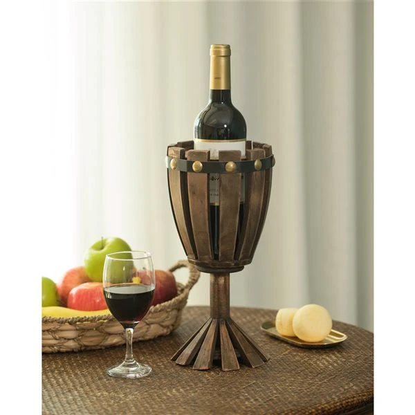 Vintiquewise 1-Bottle Wooden Goblet Shaped Decorative Wine Bottle Holder 2 Vintiquewise 1-Bottle Wooden Goblet Shaped Decorative Wine Bottle Holder - Image 2