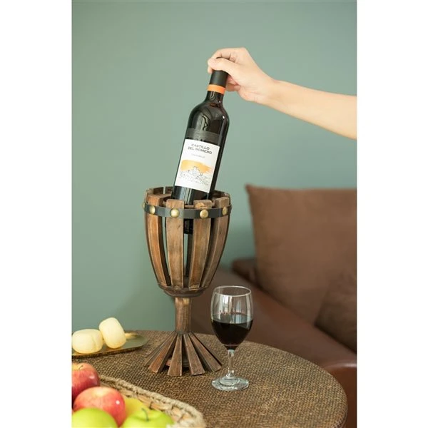 Vintiquewise 1-Bottle Wooden Goblet Shaped Decorative Wine Bottle Holder 4 Vintiquewise 1-Bottle Wooden Goblet Shaped Decorative Wine Bottle Holder - Image 4