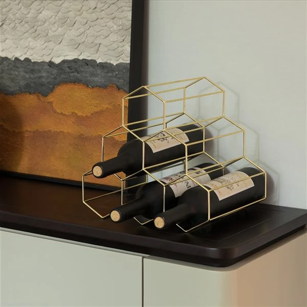 Fabulaxe 6-Bottle Gold Metal Countertop Wine Bottle Holder 2 Fabulaxe 6-Bottle Gold Metal Countertop Wine Bottle Holder - Image 2