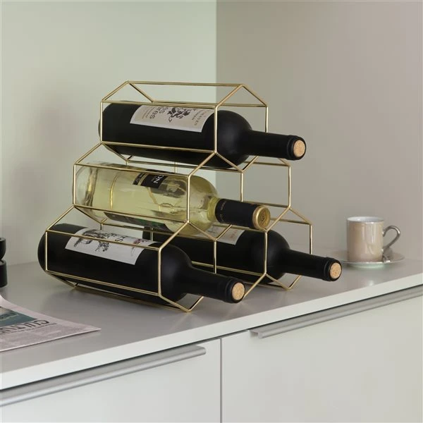 Fabulaxe 6-Bottle Gold Metal Countertop Wine Bottle Holder 4 Fabulaxe 6-Bottle Gold Metal Countertop Wine Bottle Holder - Image 4