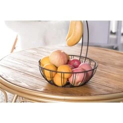 Basicwise Black Metal Fruit Bowl With Banana Hanger