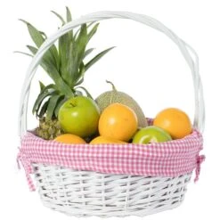 Vintiquewise White Medium Basket With Pink Liner And Handle -Alliedbas Shop 331030564 AlternateImage3 l