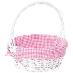 Vintiquewise White Medium Basket With Pink Liner And Handle