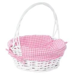 Vintiquewise White Small Basket With Pink Liner And Handle