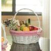 Vintiquewise White Large Basket With Pink Liner And Handle