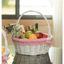 Vintiquewise White Large Basket With Pink Liner And Handle