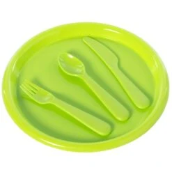 Basicwise Green Plastic Kids Dinnerware Set - 4-Piece