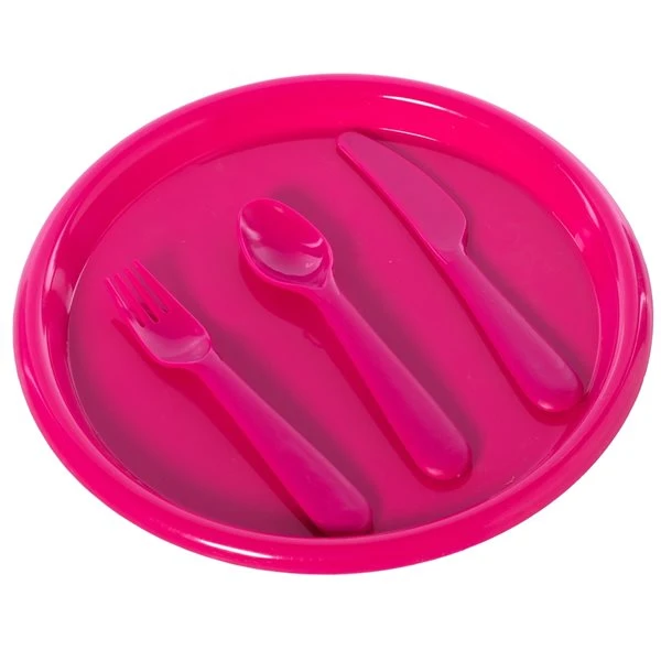 Basicwise Pink Plastic Kids Dinnerware Set - 4-Piece 2 Basicwise Pink Plastic Kids Dinnerware Set - 4-Piece - Image 2