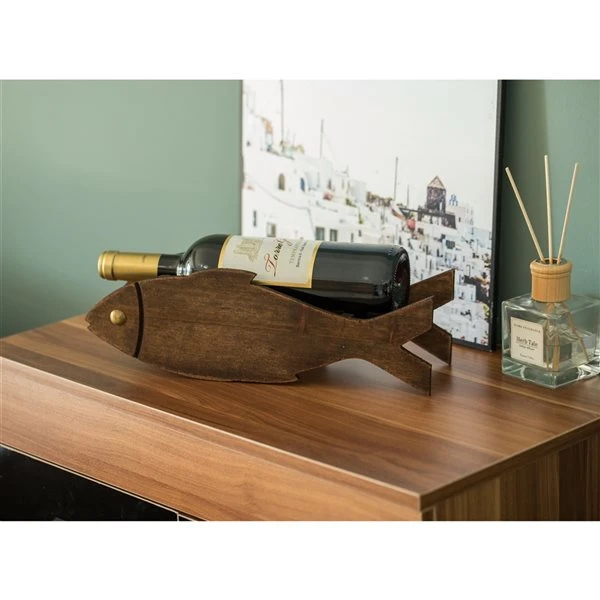 Vintiquewise 1-Bottle Wooden Fish Shaped Decorative Wine Bottle Holder 5 Vintiquewise 1-Bottle Wooden Fish Shaped Decorative Wine Bottle Holder - Image 5