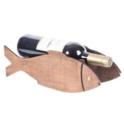 Vintiquewise 1-Bottle Wooden Fish Shaped Decorative Wine Bottle Holder