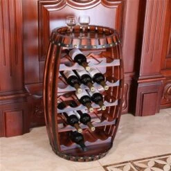 Vintiquewise 23-Bottle Wooden Barrel Shaped Decorative Wine Bottle Holder -Alliedbas Shop 331030801 AlternateImage1 l