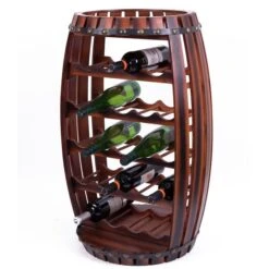 Vintiquewise 23-Bottle Wooden Barrel Shaped Decorative Wine Bottle Holder