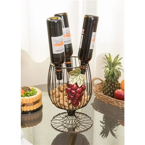 Vintiquewise 3-Bottle Metal Goblet Shaped Decorative Wine Bottle And Cork Holder 1 Vintiquewise 3-Bottle Metal Goblet Shaped Decorative Wine Bottle And Cork Holder