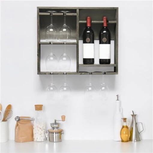 Elegant Designs Bartow Rustic Grey Wall Mounted Wood Wine Rack Shelf With Glass Holder -Alliedbas Shop 331030982 AlternateImage3 l