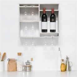 Elegant Designs Bartow White Wash Wall Mounted Wood Wine Rack Shelf With Glass Holder 9 Elegant Designs Bartow White Wash Wall Mounted Wood Wine Rack Shelf With Glass Holder -Alliedbas Shop 331031013 AlternateImage3 l