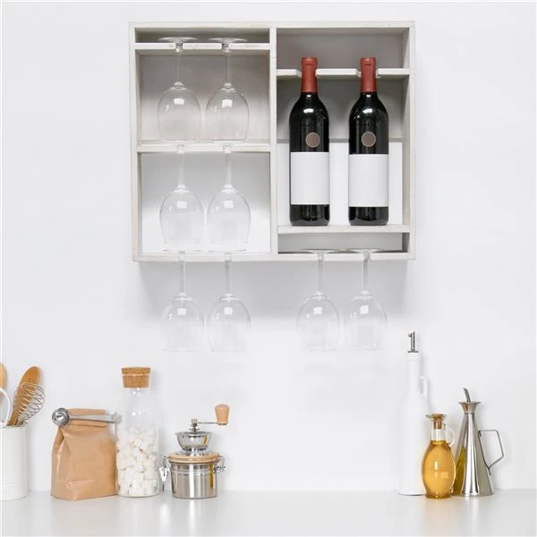 Elegant Designs Bartow White Wash Wall Mounted Wood Wine Rack Shelf With Glass Holder 5 Elegant Designs Bartow White Wash Wall Mounted Wood Wine Rack Shelf With Glass Holder - Image 5