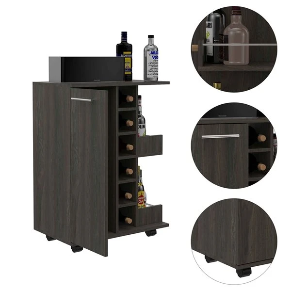 FM Furniture Tennessee Carbon Espresso Composite Bar Cart 2 FM Furniture Tennessee Carbon Espresso Composite Bar Cart - Image 2