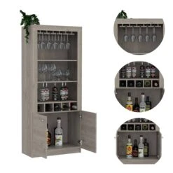 FM Furniture New York Light Grey Composite Bar Cabinet