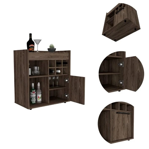 FM Furniture Leeds Dark Walnut 6-Bottle Composite Wine Cabinet 1 FM Furniture Leeds Dark Walnut 6-Bottle Composite Wine Cabinet