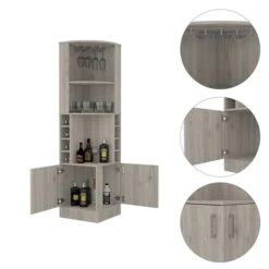 FM Furniture Seattle Light Grey 8-Bottle Composite Wine Cabinet