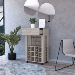 FM Furniture Ace Light Grey 12-Bottle Composite Wine Cabinet