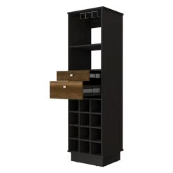 FM Furniture Hype Black Wengue/Walnut 12-Bottle Composite Wine Cabinet