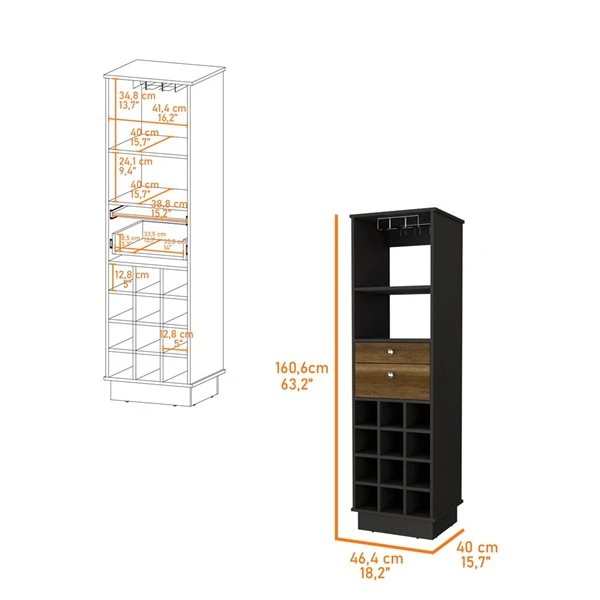 FM Furniture Hype Black Wengue/Walnut 12-Bottle Composite Wine Cabinet 3 FM Furniture Hype Black Wengue/Walnut 12-Bottle Composite Wine Cabinet - Image 3