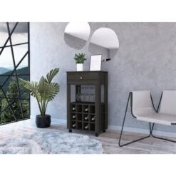 FM Furniture Ace Brown 12-Bottle Composite Wine Cabinet