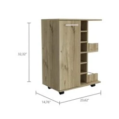 FM Furniture Tennessee Light Oak 6-Bottle Composite Wine Cabinet