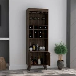FM Furniture Edessa Dark Walnut 12-Bottle Composite Wine Cabinet