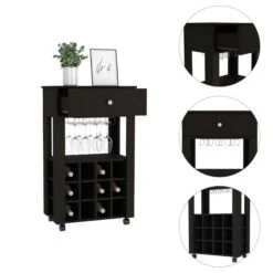 FM Furniture Ace Black 12-Bottle Composite Wine Cabinet