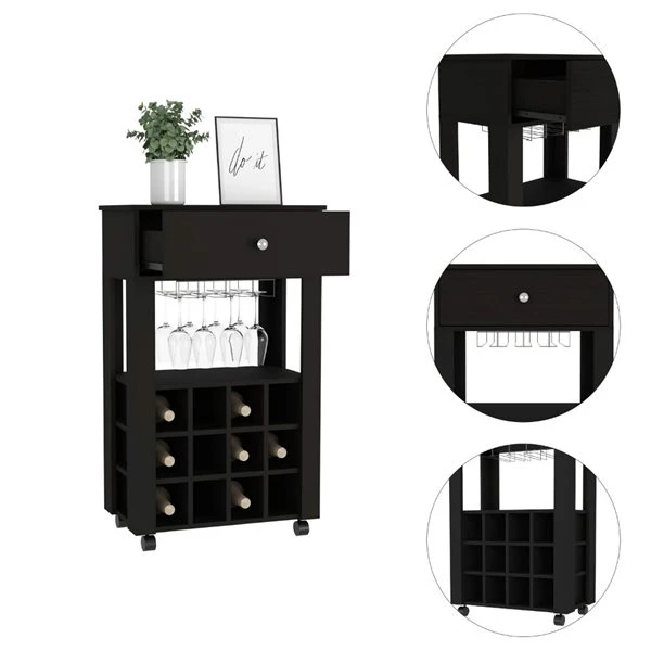 FM Furniture Ace Black 12-Bottle Composite Wine Cabinet 1 FM Furniture Ace Black 12-Bottle Composite Wine Cabinet