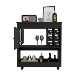 FM Furniture Texas Black Wenge 6-Bottle Composite Wine Cabinet