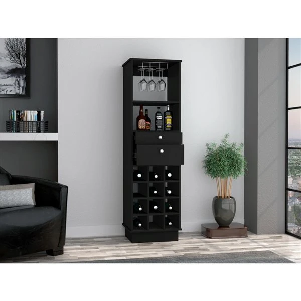 FM Furniture Hype Black 12-Bottle Composite Wine Cabinet 2 FM Furniture Hype Black 12-Bottle Composite Wine Cabinet - Image 2
