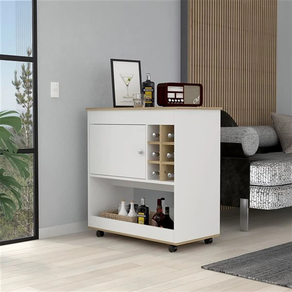 FM Furniture Texas Light Oak/White 6-Bottle Composite Wine Cabinet 5 FM Furniture Texas Light Oak/White 6-Bottle Composite Wine Cabinet - Image 5