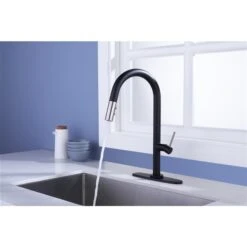 Westmount Waterworks Shane Black/Brushed Nickel 1-Handle Deck Mount Pull-Down Handle/Lever Kitchen Faucet With Deck Plate 8 Westmount Waterworks Shane Black/Brushed Nickel 1-Handle Deck Mount Pull-Down Handle/Lever Kitchen Faucet With Deck Plate -Alliedbas Shop 331042392 AlternateImage2 l