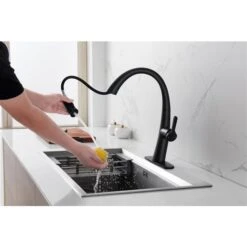 Westmount Waterworks Delfino Matte Black 1-Handle Deck Mount Pull-Down Handle/Lever Kitchen Faucet With Deck Plate