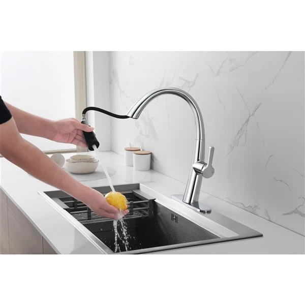 Westmount Waterworks Delfino Polished Chrome 1-Handle Deck Mount Pull-Down Handle/Lever Kitchen Faucet With Deck Plate 5 Westmount Waterworks Delfino Polished Chrome 1-Handle Deck Mount Pull-Down Handle/Lever Kitchen Faucet With Deck Plate - Image 5