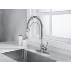 Westmount Waterworks Randall Brushed Nickel 1-Handle Deck Mount Pull-Down Handle/Lever Kitchen Faucet With Deck Plate